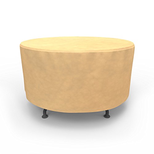 Budge P5A22SF1 All Seasons Round Patio Table Cover Lightweight, UV-Resistant, Medium, Tan
