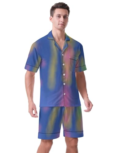 Men's Short Sleeve Pajama Set Sleepwear Button-Down Pjs Sets Two-Pieces Loungewear with Pockets4