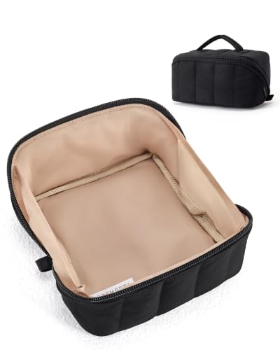 Image of BAGSMART Small Makeup Bag for Women, Mini Toiletry Bag, Black | Zipper Pouch, For Purse, Toiletry Pouch, Puffy Padded Mini Cosmetics Bag, Travel Essentials, Cute Make Up Organizer