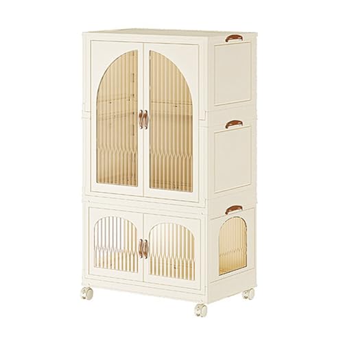 Ejoyous Armoire à Vêtements en Plastique, Armoire Courte Pliante en Plastique avec Portes en Arc Transparentes, en sans Installation, Grande capacité pour Les Vêtements des Tout-Petits et Le