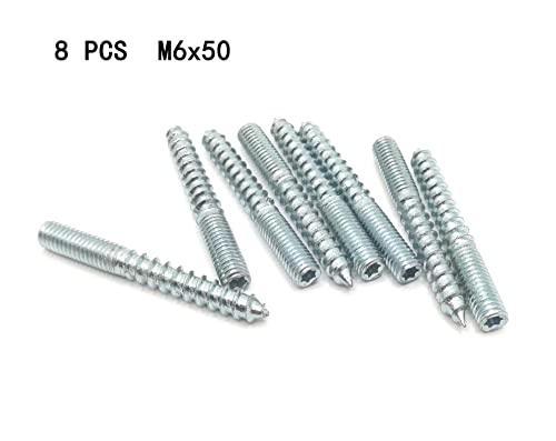 Image of Hanger Bolt M6x50 Silvery Double Headed Bolt Self-Tapping Screw for Furniture 8Pcs