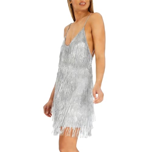 Robe dos nu à paillettes haute qualité avec franges pour gala et danse exclusive
