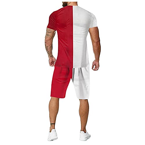 Casual Men Ćwiczenia z krótkim rękawem, letnie szorty na co dzień Sportowa męska odzież sportowa (kolor: czerwono-biały, rozmiar: rozmiar Xxxxx) YangRy