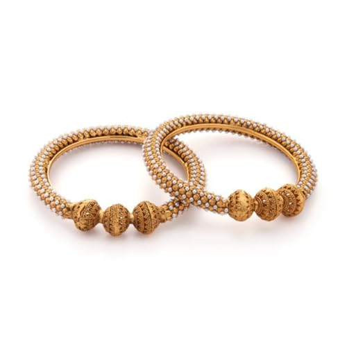 Image of Rubans Set of 2 22K Gold-Plated Stylish Stone Studded Traditional Bangles for Womens & Girls
