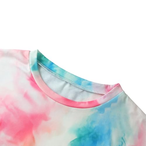 Image of Girls Short Sets Shorts and Crop Top Set, Short Sleeve T-Shirt and Shorts Summer Outfits for Girls Kids Tie Dye Shirt