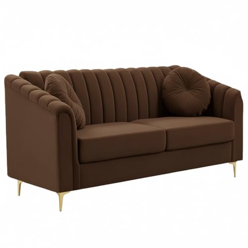 Image of FURNY Dorano 2 Seater Fabric Sofa Set (Dark Brown) Premium Velvet Finish Durable & Comfortable Ideal for Living Room