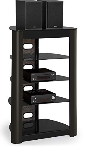 Centurion prend en charge le support Zinnia à 5 tablettes, noir brillant, avec support en verre pour téléviseur à écran plat Fascia en bois lustré / Hi-Fi / AV