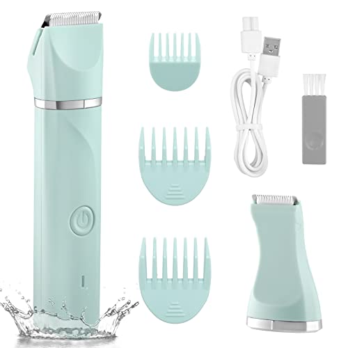 Profesional Afeitadora Mujer, 2 en 1 Rasuradora mujer zona intima, Recargable Rasuradora Mujer, Indoloro Maquina Depilar Mujer, IPX7 Impermeable, Uso en Seco y en Mojad, Verde