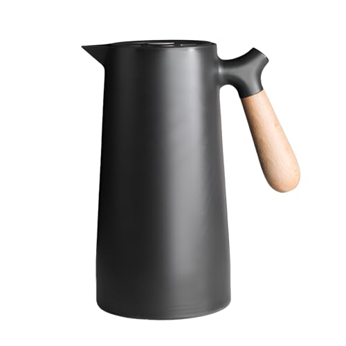 [lilaBelle]【Thermal Coffee Carafe】Nordic Style Vacuum Insulated Pot 1L with Wooden Handle, Home Office Hot Beverage Keeper for Coffee/Tea Lovers, Premium -Ready Thermal Carafe with Logo Customization