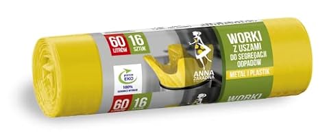 Anna Zaradna Worki z uszami do segregacji odpadów PLASTK, METAL 60L 16szt, kolor żółty