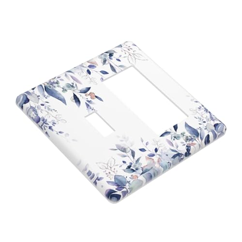 Decorative Outlet Covers Rustic Ink Blue Eucalyptus Leaves Sage leaf 2 Gang Outlet Cover Wall Plate Single Toggle Rocker Light Switch Cover Plate Switch Plate Covers for Bedroom Decor