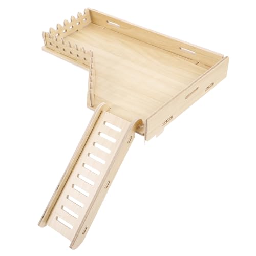LIOOBO Plateforme en Bois Résistante avec Échelle pour Cage Rongeur, Accessoire de Repos et Jeu pour Hamster Nain et Écureuil