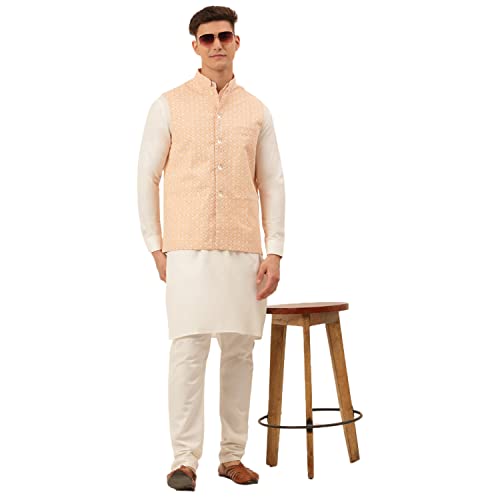 Image of Jompers Men's Embroidered Woven Pure Cotton Nehru Jacket