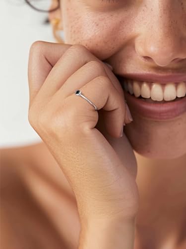 Silvora 925 Sterling Silver Simple Black Round Ring for Women Tiny Silver Wedding Band Rings Size 4-122