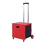 Four Wheel Bremseinkaufswagen Falt- Und Tragbare Small Volume Große Kapazitäts-45L Light Einkauf,Rot