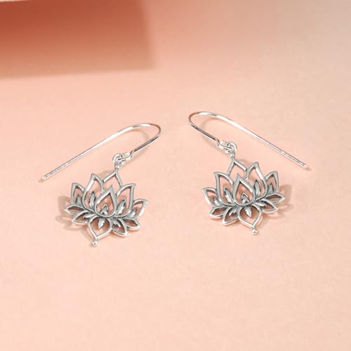 Boma Jewelry Sterling Silver Open Lotus Flower Blossom Bohemian Dangle Earrings3