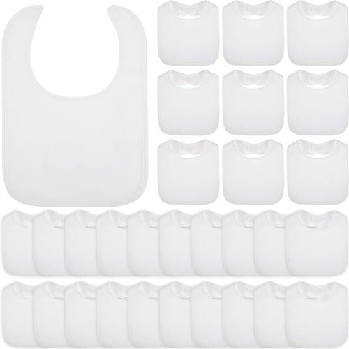 Toulite 30 Pcs White Cotton Baby Bibs for Decorating Washable Reusable Waterproof Feeder Baby Bibs with Double Sided Design