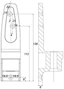 Side and front view technical drawing of the wall plate