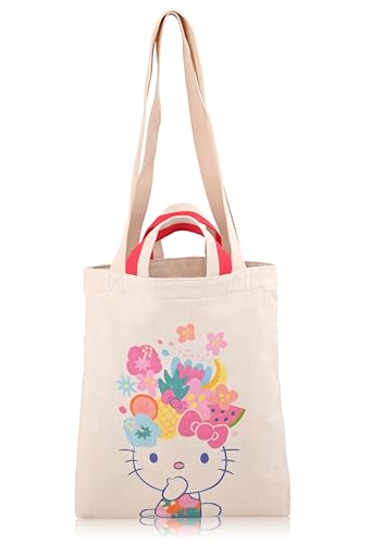 Fast Forward Bolsa feminina Sanrio Hello Kitty Beach Bag | Sacola de lona de praia reutilizável | Bolsa de viagem cinza Hello Kitty Acessórios, pequena, C6VT49FN