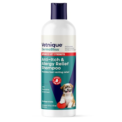 Vetnique Labs Dermabliss Dog Allergy and Itch Relief Shampoo for Dogs with Pramoxine Advanced Vet Strength - Ditch The Itch (Itch Relief, 16oz Shampoo)
