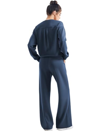 SUUKSESS Women Modal Fall 2 piece outfits Oversized Sweatshirt Wide Leg Pants3