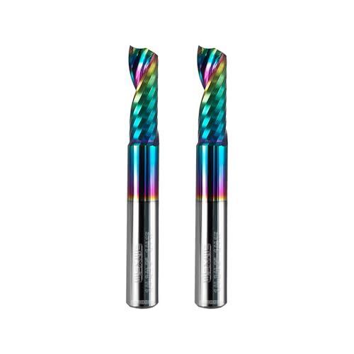 WEXWE Tools Solid Carbide CNC Spiral Single Flute End Mill - for Acrylic Plate Aluminum, Wood, Plastic, Brass, Copper Cutting - 1/4 Diameter 1/4" Shank 2" Length,1 Flute (1/4-2.0" 2PCS)