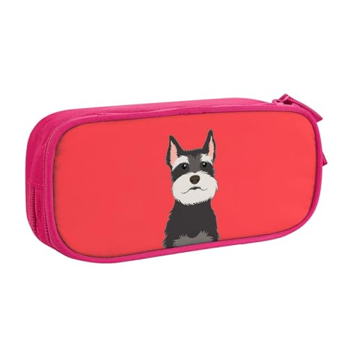 シュナウザー バディ犬ペンケース 筆箱 文具ケース おしゃれ 筆袋 鉛筆ケース 鉛筆のサック 中高校生 軽量 収納バッグ 学生 子供 誕生日 入学ギフト 大容量 ダブルレイヤーPink