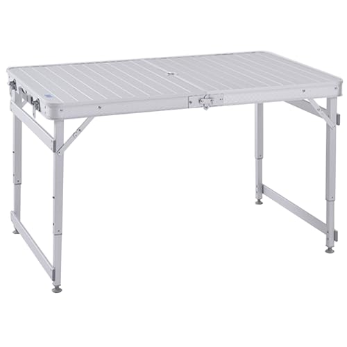 Mesa de picnic plegable de aluminio portátil con asa, mesa de maleta de camping al aire libre, para jardín, balcón, banquete, boda, banquete, hotel, agujero para sombrilla (108 x 60 cm)