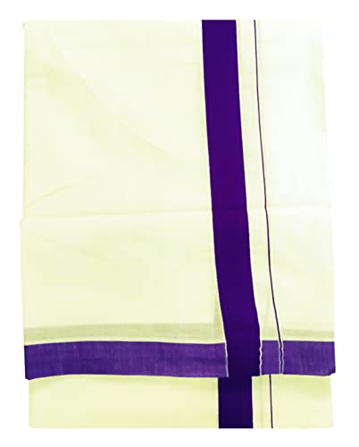 Image of Mens Thick Border 100% Cotton Cream Dhoti 4.0 Meters Double Mundu /Vesti