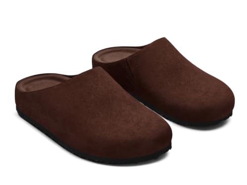 Coutgo Womens Suede Leather Clogs Comfortable Closed Toe Slip-On Mules