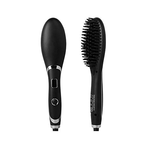 Keledz Hair Straightener Brush, Ionic Ceramic Fast Hair Straightening Comb with 5 Heating Setting Heating Function and LED Display, Anti Scald Ionic Brush (Black)