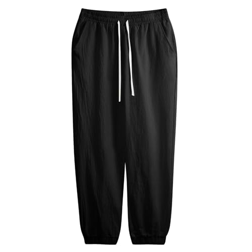 WENKOMG1 Cotton Linen Pants for Men Elastic Waist and Ankle Drawstring Baggy Style Lightweight Breathable Beach Pants3