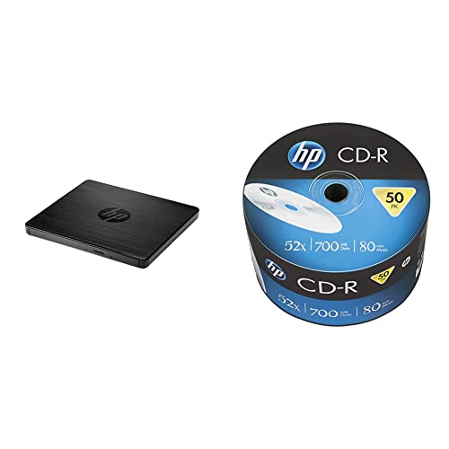 Image of HP F6V97AA#ACJ External USB DVD-RW Drive & CD-R 700MB 50 Blank CD Wrap 52x Speed, Silver (14218)