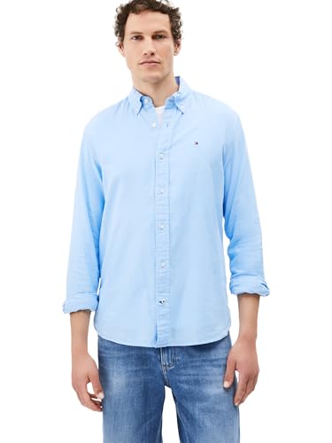 Tommy Hilfiger Men's Regular Fit Linen Shirt, Vessel Blue, Medium