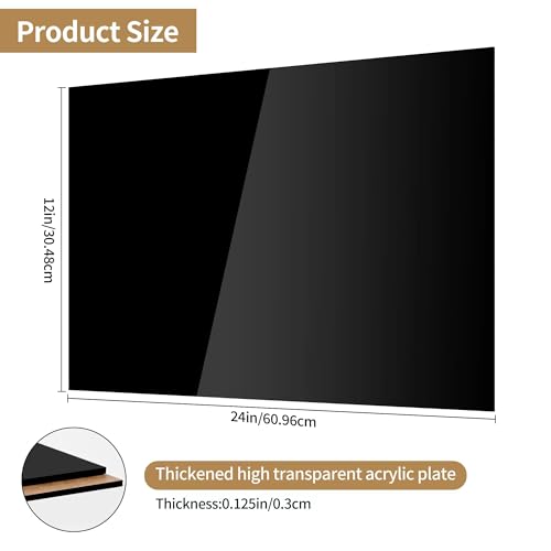 Image of Lesnlok 2 Pieces 12 x 24 Black Acrylic Sheet 1 /8 inch Thick 3mm Black Plexiglass Sheet, DIY Materials for Home Decor, Handcraft, Painting, Photography,Switch Panel, Display Stand