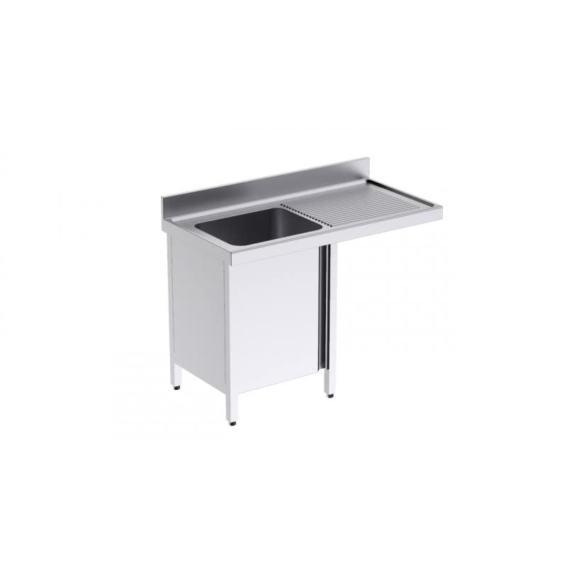Plonge 1 Bac avec Portes Battantes et Passage pour Lave-Vaisselle à Droite - L 1200 x P 700 mm