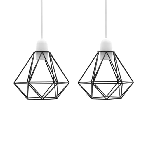 LEDSONE Modern Geometric Diamond Pendant Lampshade - Metal Wire Cage, Black, 14.5x20cm, Ideal for Living Room, Kitchen, Restaurant, Office (Black Small Cage - 2 Pack) — image 1