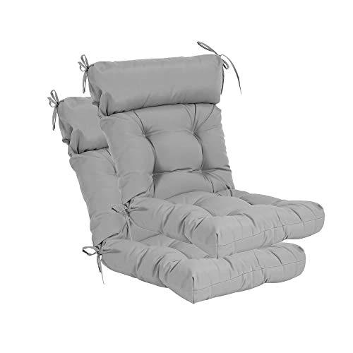 Image of QILLOWAY Outdoor Rocking Chair Cushions Set of 2, 100% Polyester Waterproof Patio Rocking Chair Cushion, High Back Weatherproof Chair Pad for Adirondack & Outdoor Furniture, Grey