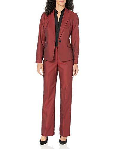 Le Suit Women's 1 Button Peak Lapel Novelty Pant Suit, Fire Red/Black, 10