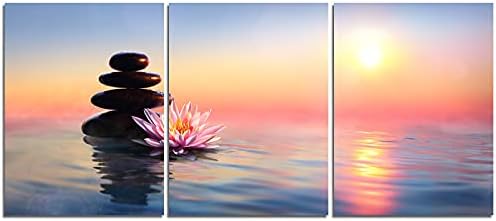 Joosem 3 Pcs Canvas Wall Art Zen Stone Lotus Sunrise Realism Scenic Relax Calm Picture for Office Living Room Modern Artwork Prints Stretched Home Decor 12" X 16"