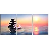 Joosem 3 Pcs Canvas Wall Art Zen Stone Lotus Sunrise Realism Scenic Relax Calm Picture for Office Li
