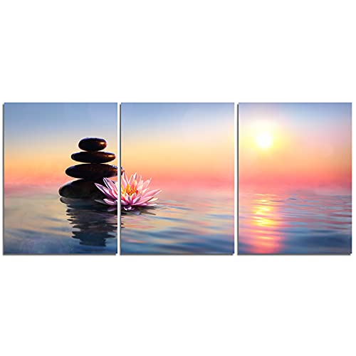 Joosem 3 Pcs Canvas Wall Art Zen Stone Lotus Sunrise Realism Scenic Relax Calm Picture For Office Living Room Modern Artwork Prints Stretched Home Decor 12" X 16" #TOP2
