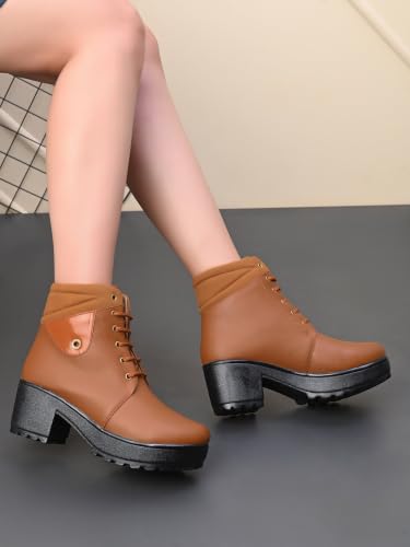 Image of XE Looks 100% Vegan Leather Women's Ankle Boots | Stylish & Trendy Lace-Up Design with Heel | Durable Leather Upper & Cozy Lining | Trendy & Stylish Boots For Girls & Women