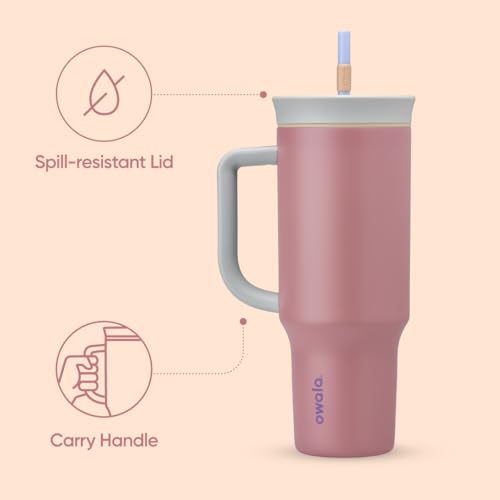 Image of Owala Stainless Steel Triple Layer Insulated Travel Tumbler with Spill Resistant Lid,Straw,and Carry Handle,BPA Free,40 oz,Dusty Pink (Yoga Rose),(Pack of 6)