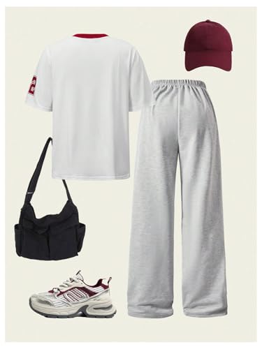 Image of GORGLITTER Girl's Cute Clothes 2 Piece Summer Sets Outfits Short Sleeve Y2K Jersey Shirts and Wide Leg Baggy Sweatpant