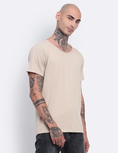 Image of Men's Cotton Scoop Neck T-Shirts, Regular Fit Tshirts Melange Scoop Neck T-Shirt