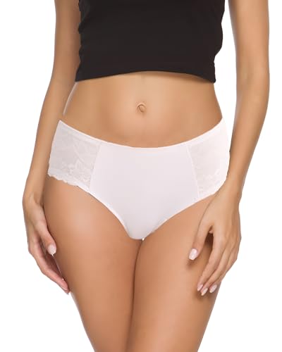 Image of NICSY Womens Underwear Cotton Bikini Panties Lace Soft Hipster Panty Ladies Stretch Full Girls Briefs (Multicolor) (L, Pack 1 White)