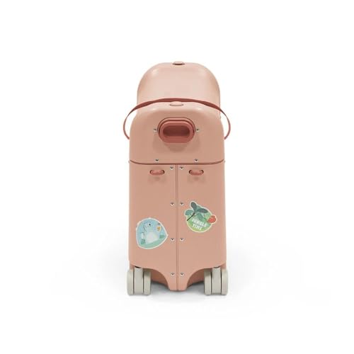 Image of Stokke Jetkids Bedbox - Kids Ride-On Suitcase & Travel Bag, Helps Your Child Relax & Sleep on The Plane, Approved by Airlines, Swivel Wheels, Adjustable Strap - Coral Pink