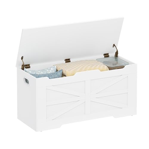 Image of Hzuaneri 39.4" Storage Chest, Extra Large Storage Trunk with 2 Hinges, Wooden Box Bench, Lift-Top Organizer Chest, Shoe Bench for Entryway, Bedroom, Living Room, White SB03403X