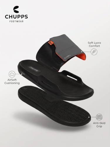 Image of CHUPPS Vapor Navy & Grey Drift Orthopedic Slippers | Soft Footpharma Footbed | Breathable Ventilation Holes | Lightweight Flip Flops | Anti-Skid Chappals for Everyday For Mens